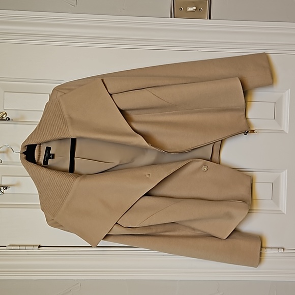 Ann Taylor Asymmetrical Zip Wool Blend Moto Jacket, sz 6, tan - Picture 5 of 6